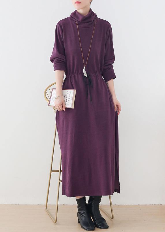 VCSHOES purple clothes For Women high neck drawstring Kaftan  Dresses