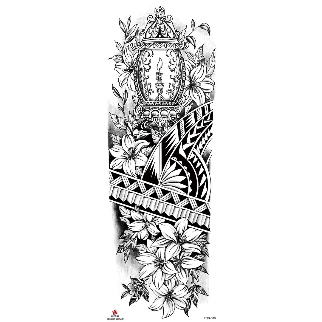 Full Arm Temporary Tattoo Wolf Lion Fish Horns Geometric Man Body Leg Rose Flower Phoenix Waterproof Sticker Cool Women Tatoo