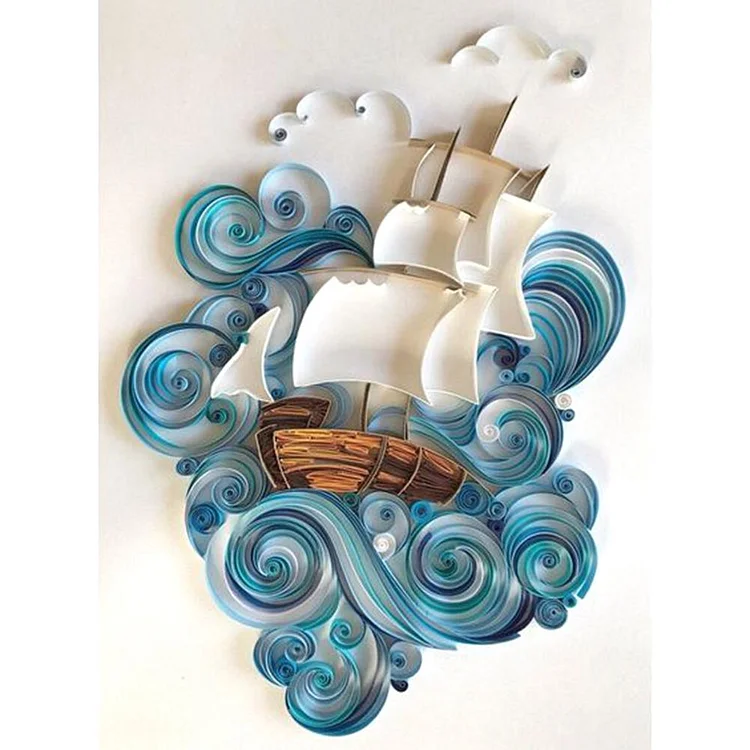Paper Quilling (Sailboat) - Full Round Drill Diamond Painting - 30x40cm(Canvas)