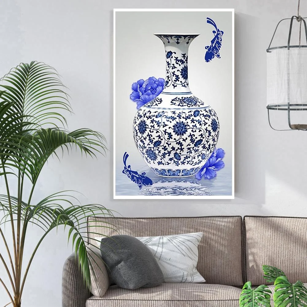 Diamond Painting - Partial Special Shaped Drill - Blue and white porcelain(40*60cm)