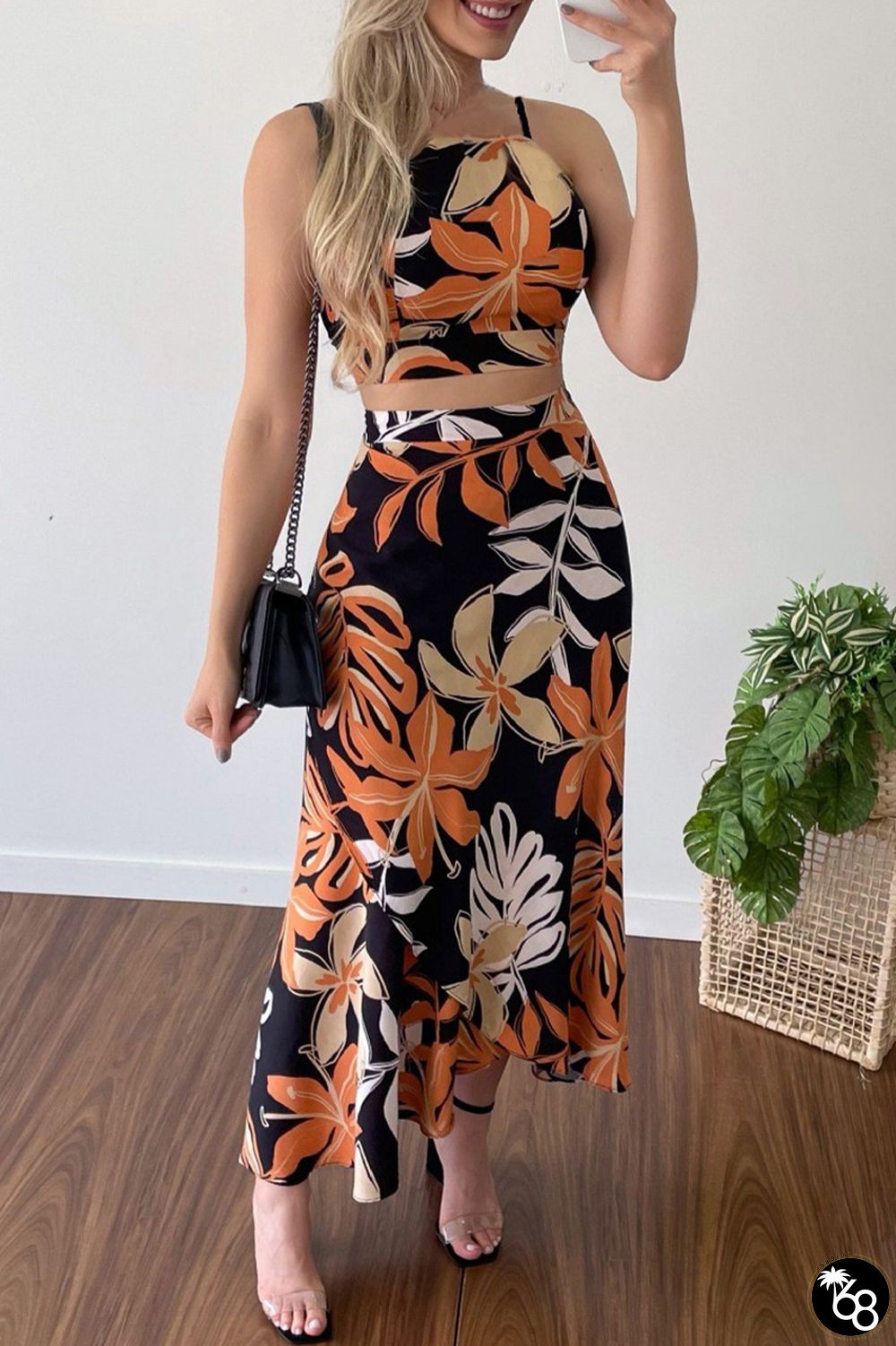 Sweet Vacation Floral Frenulum Halter Sleeveless Two Pieces | 168DEAL