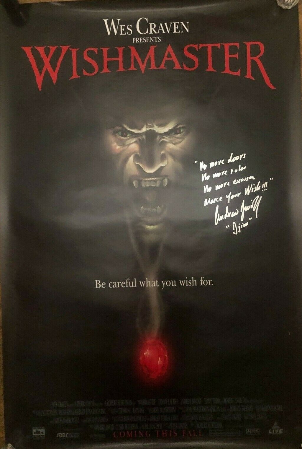 Wishmaster ANDREW DIVOFF Signed Original One Sheet Movie Poster 27x40 BECKETT