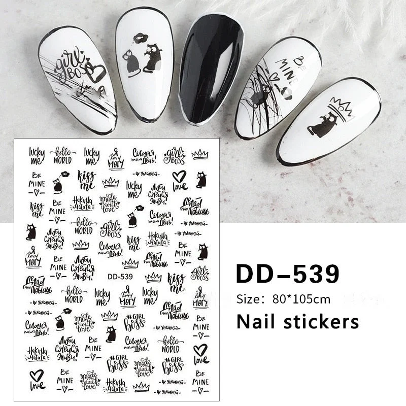 1PC Love Heart Designs 3D Nail Sticker Valentines's Day Black Red Transfer Decals Slider Gifts For Nails Decoration Manicures-Nail Inspo