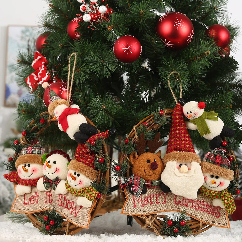 Santa Snowman Elk Rattan Wreath Wreath Ornament Christmas Decorations