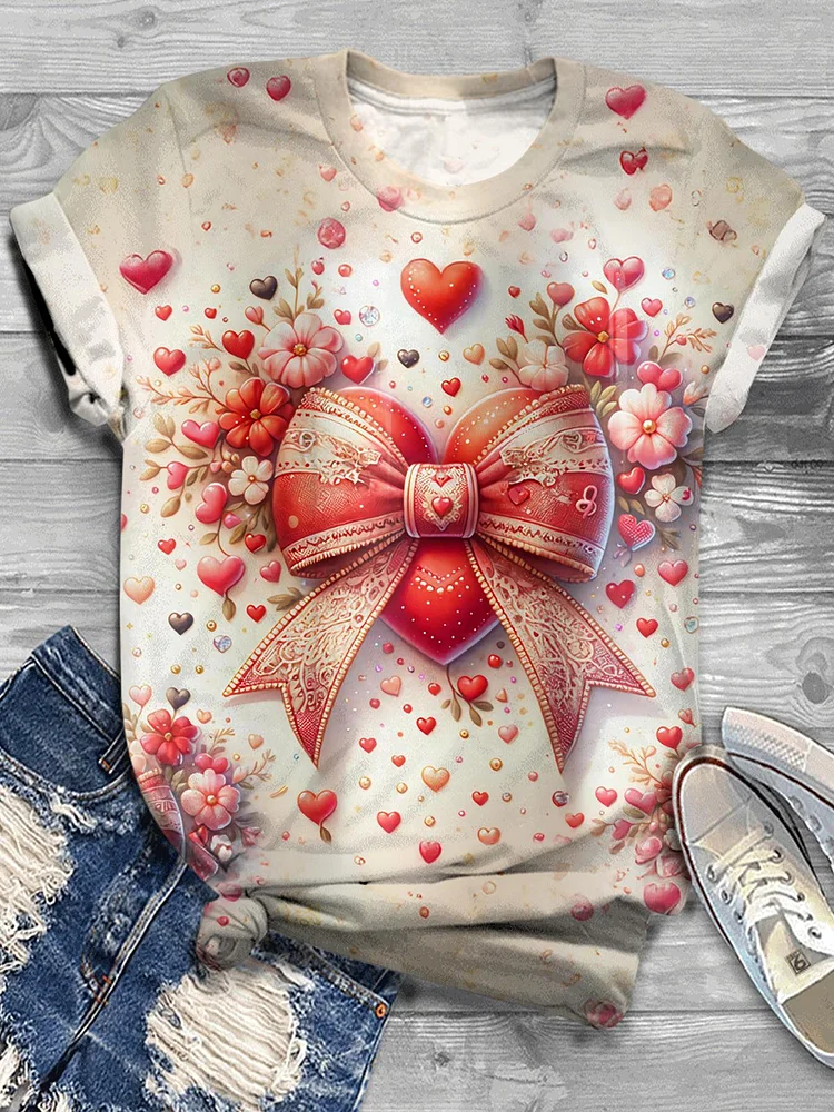 Women's Valentine Bows Crew Neck T-shirt