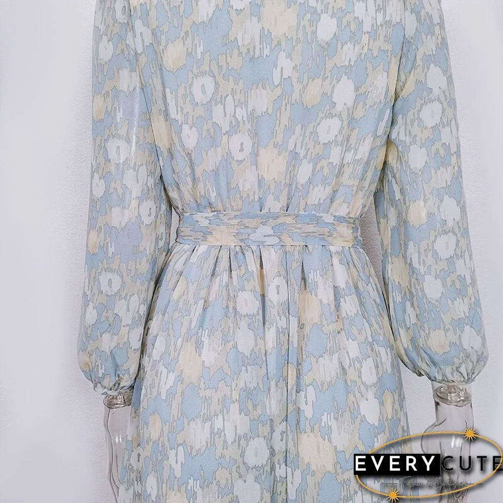 Holiday New Fashion Casual Polka Dot Printed Chiffon Dress Women's High Waist Lantern Sleeve A-Line Knee-Length Dress