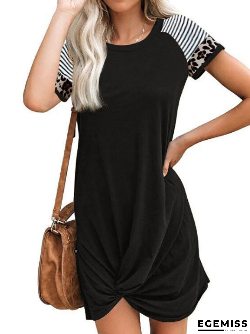 Women's Spring and Summer Raglan Leopard Stitching Short Sleeve T-shirt Dress | EGEMISS