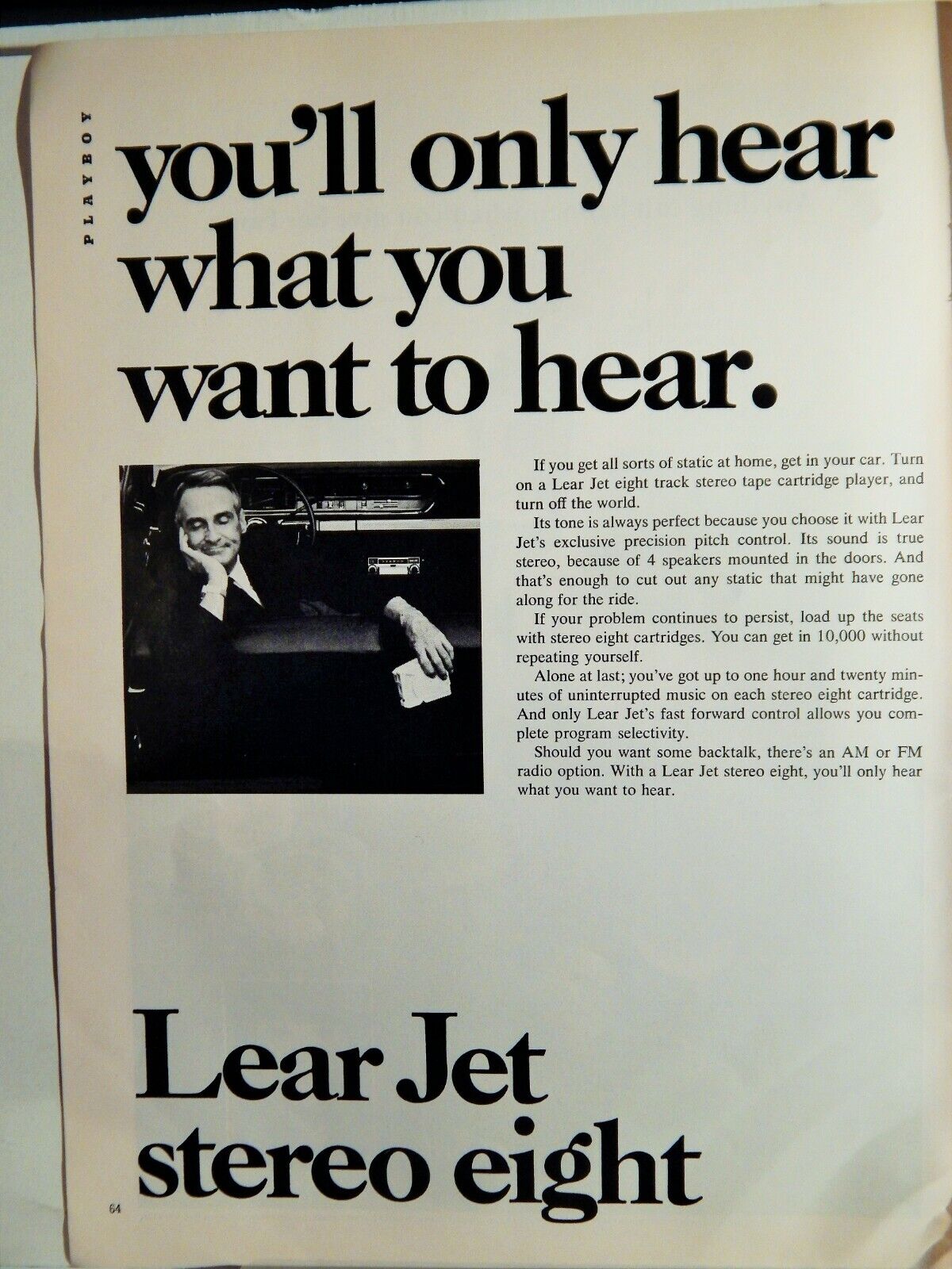 LEAR JET 8-TRACK CAR PLAYER / FAME DE CORDAY TOILETRIE ORIG. VTG 1967 Photo Poster painting AD,