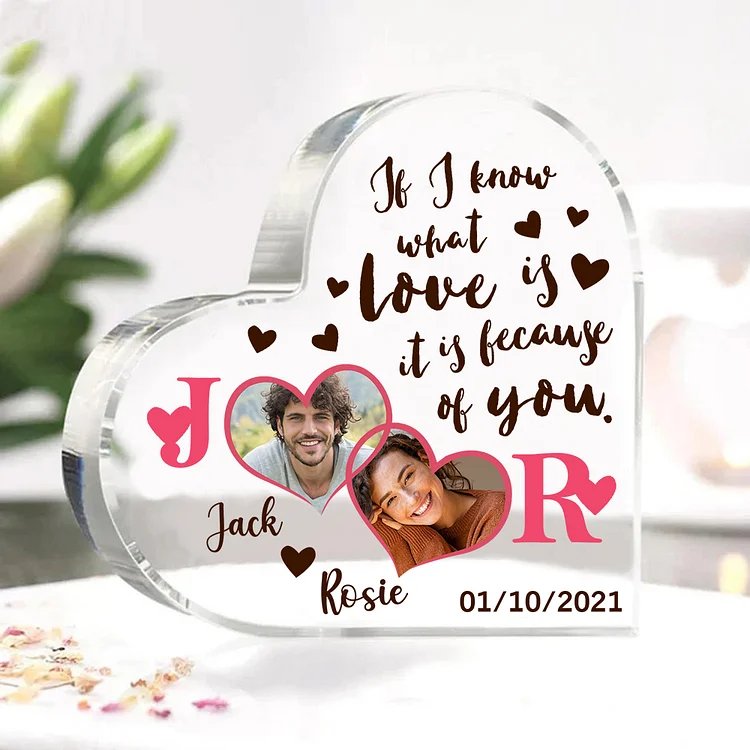 2 Photos-Personalized Couple Acrylic Ornament-Custom Acrylic  Heart Keepsake Desktop Ornament for Couple