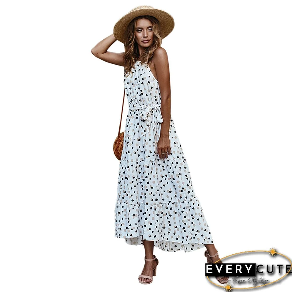 White Polka Dot Sleeveless Maxi Dress