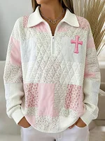 Women's Vintage Floral Cross Patchwork Zip-up Hoodie