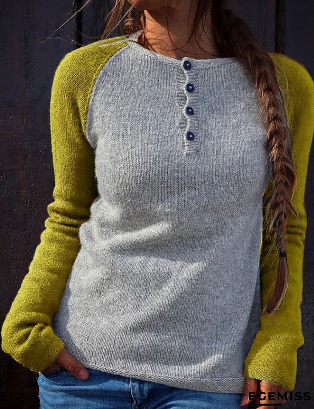Color Block Pullover Simple Casual Sweater | EGEMISS