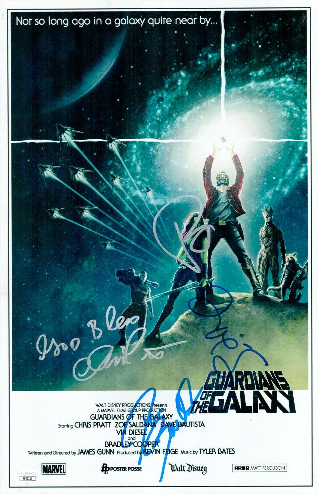 Chris Pratt +3 Signed 11x17 Guardians of the Galaxy Authentic Autograph JSA COA