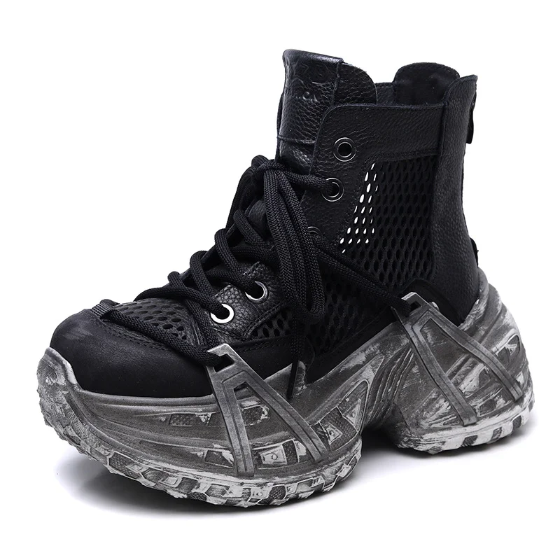 Yyvonne Layer Of Cow Skin Retro Cool Boots Women 2025 Summer New Breathable Hollow Mesh Sandals Thick Soles Leisure Short Boots