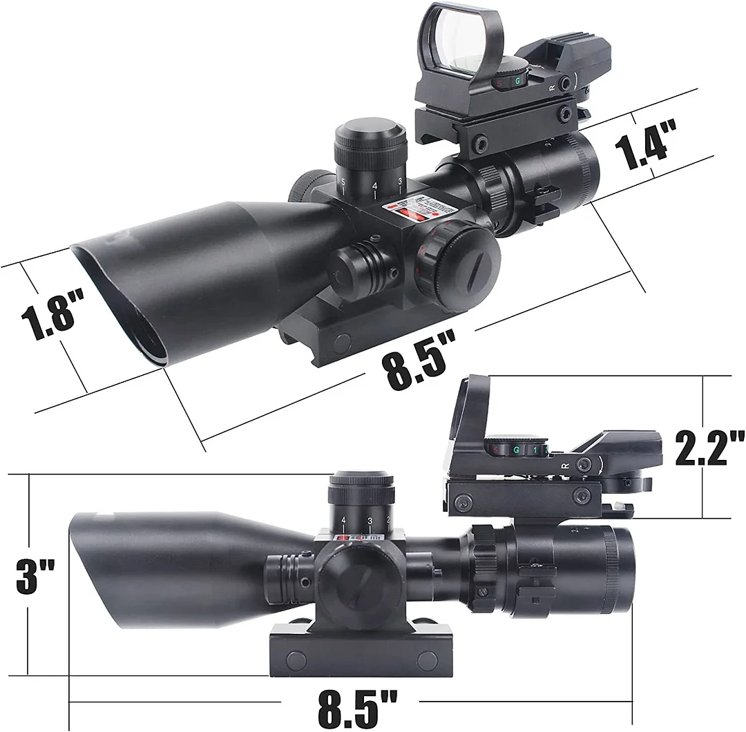 ohhunt® 2.5-10x40 Combo Rifle Scope, Dual Illuminated Mil-dot Reticle, W/Mini Reflex 3 MOA Red Dot Sight and Laser Sight
