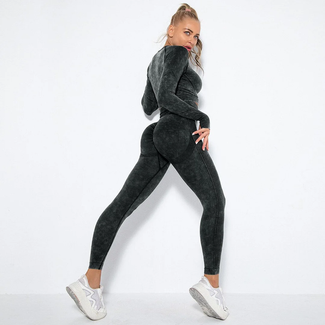 Seamless Women Fitness Sets Female Sport Gym Suits Wear Running Clothes Women Workout Sport Suit Long Sleeve Crop Top Leggings