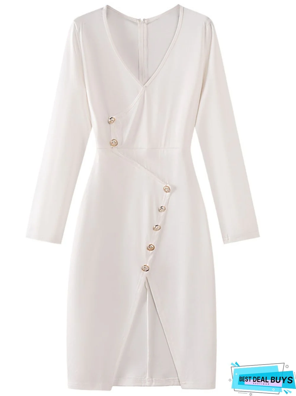 Sexy V-Neck Slim Bag Hip Slit Long Sleeve Dress