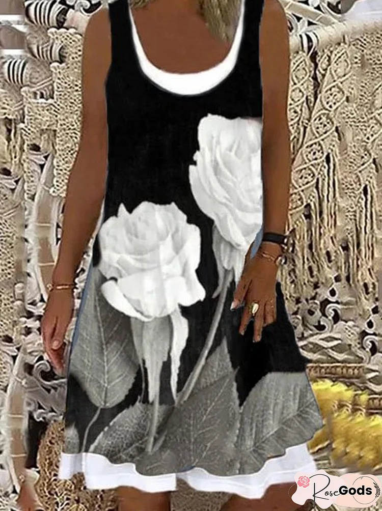Floral Crew Neck Casual Dresses