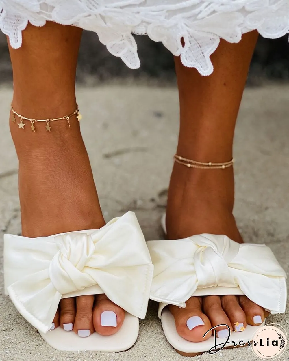 Square Toe Bowknot Decor Slipper
