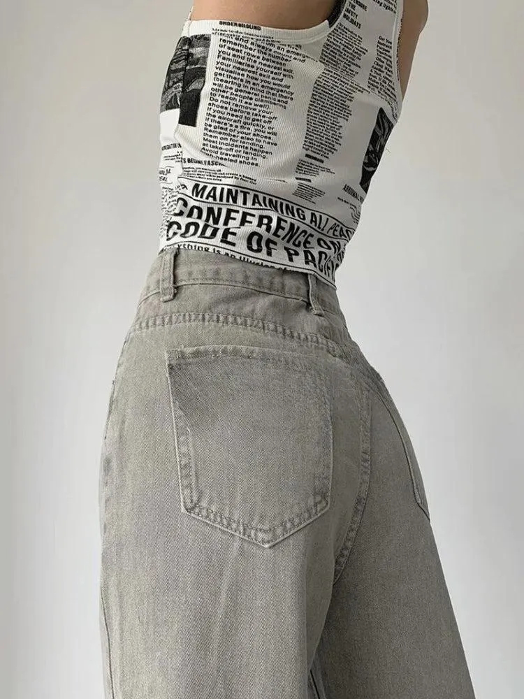 Brownm Straight Leg Gray Jeans
