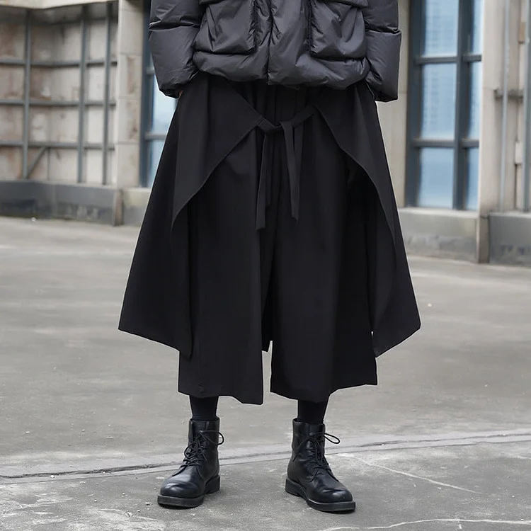 New Darkwear Loose Wide-leg Cropped Culottes Pants-dark style-men's clothing-halloween