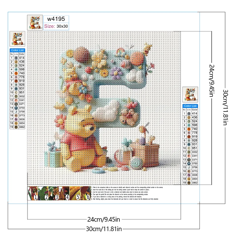 Full Round Diamond Painting 30*30cm - Winnie The Pooh'S 26 Letters F