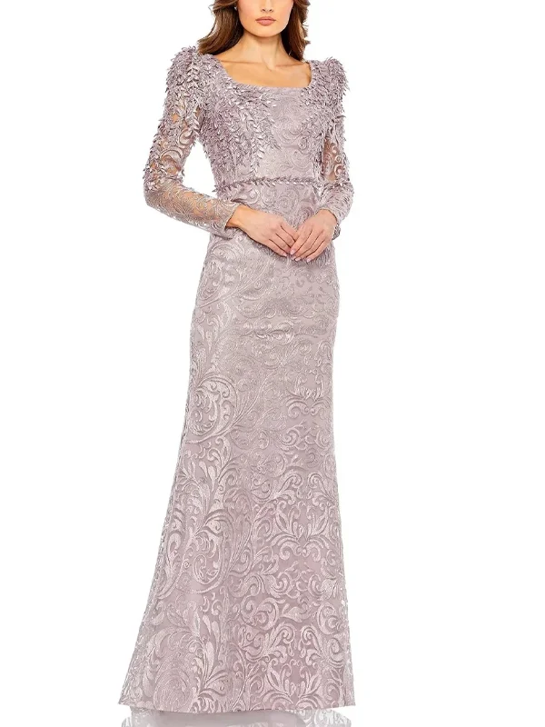 Square Round Neck Lace Solid Color Maxi Dress