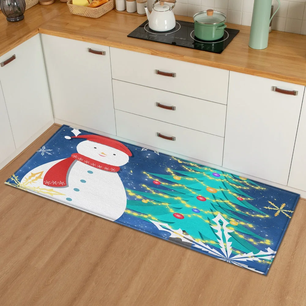 Christmas Kitchen Mat Bedroom Entrance Doormat 3D Pattern Home Floor Decoration Living Room Carpet Bathroom Non-Slip Rug