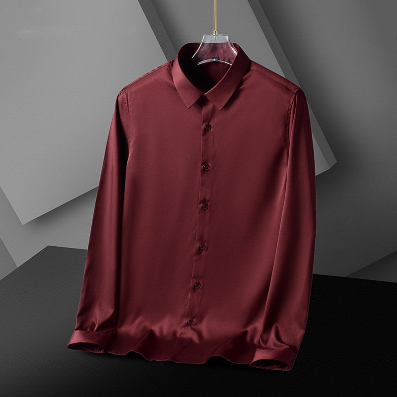Raptureculture fashion clothes men New Spring Summer Men's Shirt Non-Ironing Anti-Wrinkle Business Casual Solid Color Elastic Smooth Long-Sleeve Social Work Shirt