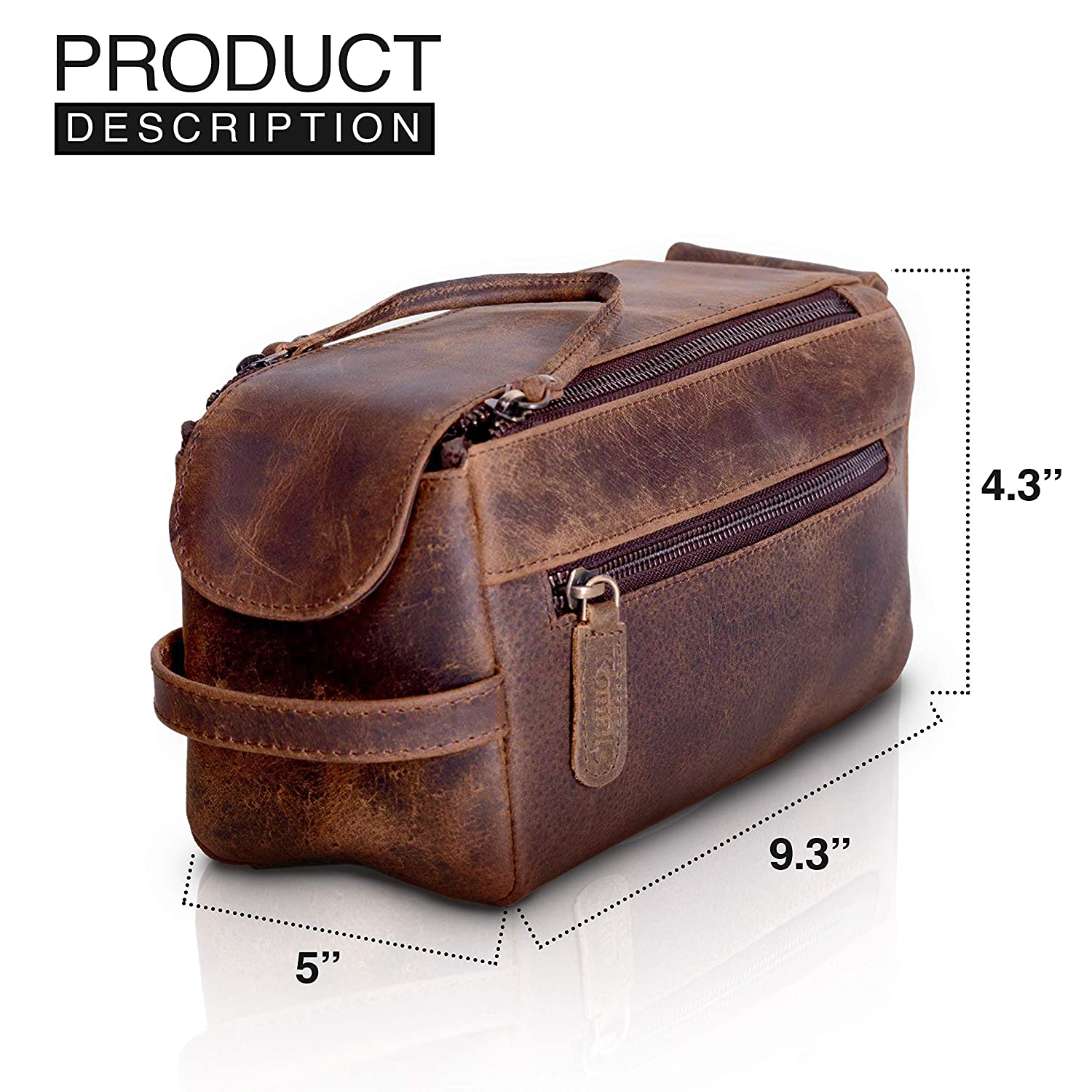 Genuine Buffalo Leather Unisex Toiletry Bag Travel Dopp Kit