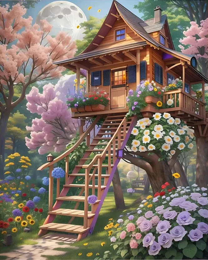 Fantasy Treehouse Scenery 11CT/16CT Stamped Cross Stitch 40*50CM