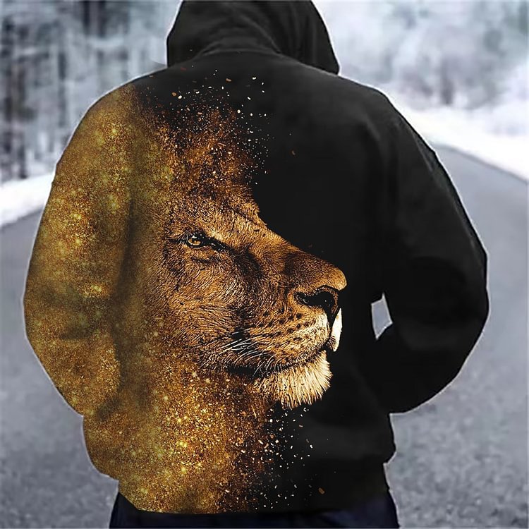 Trendy Gold Lion Print Hoodie