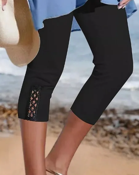 Beach Casual Skinny Stretch Print Cropped Pants