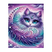 Crescent Moon Purple Cat - Pearls Painting