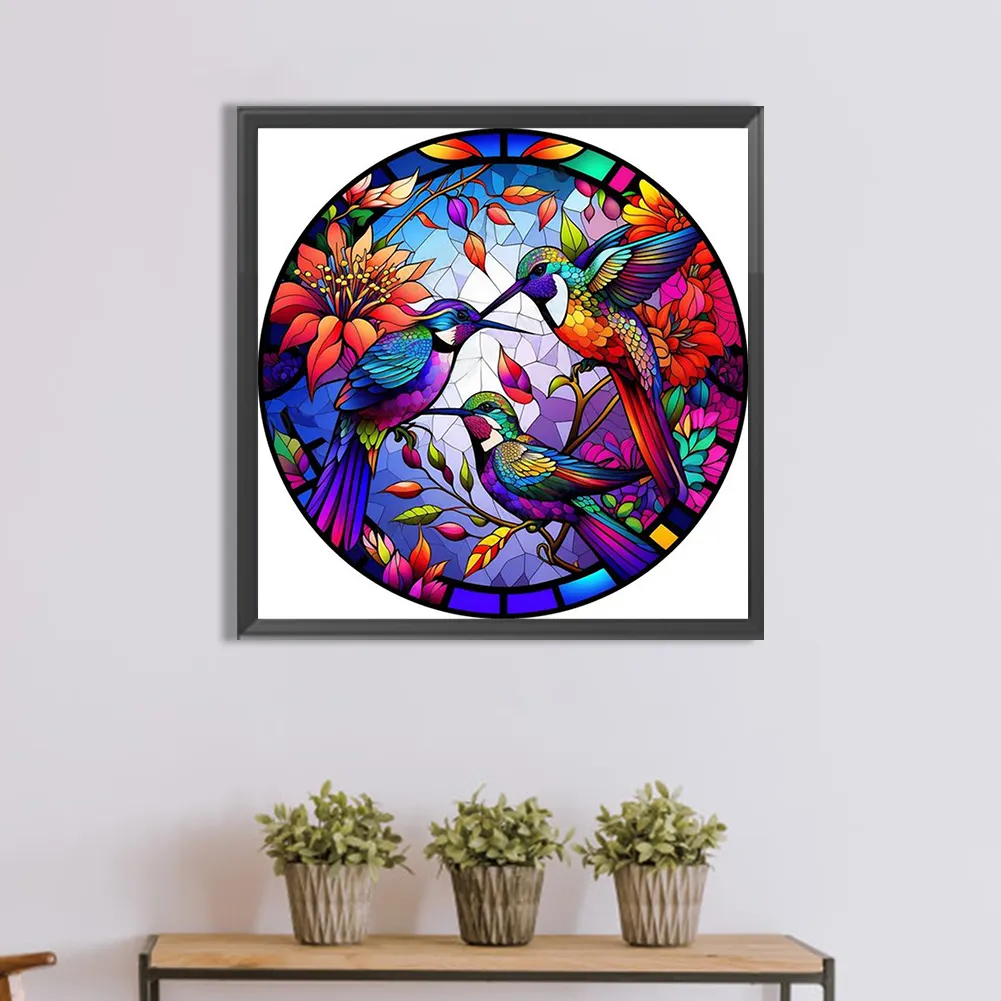 Diamond Painting - Full Round Drill - Stained Glass Birds(Canvas|30*30cm)