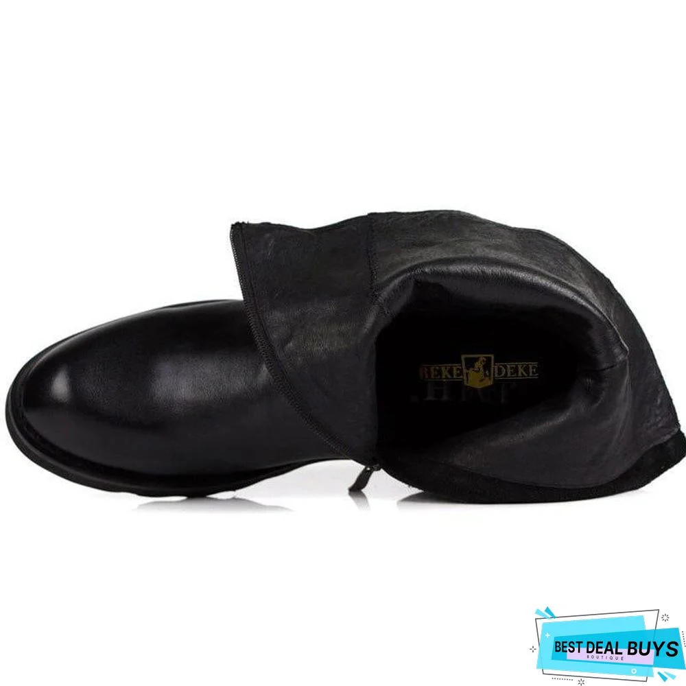 Buckle Design Mens Punk Motorcycle Boots Luxury Genuine Leather Flats Shoes Male High Top Casual Zip Boots