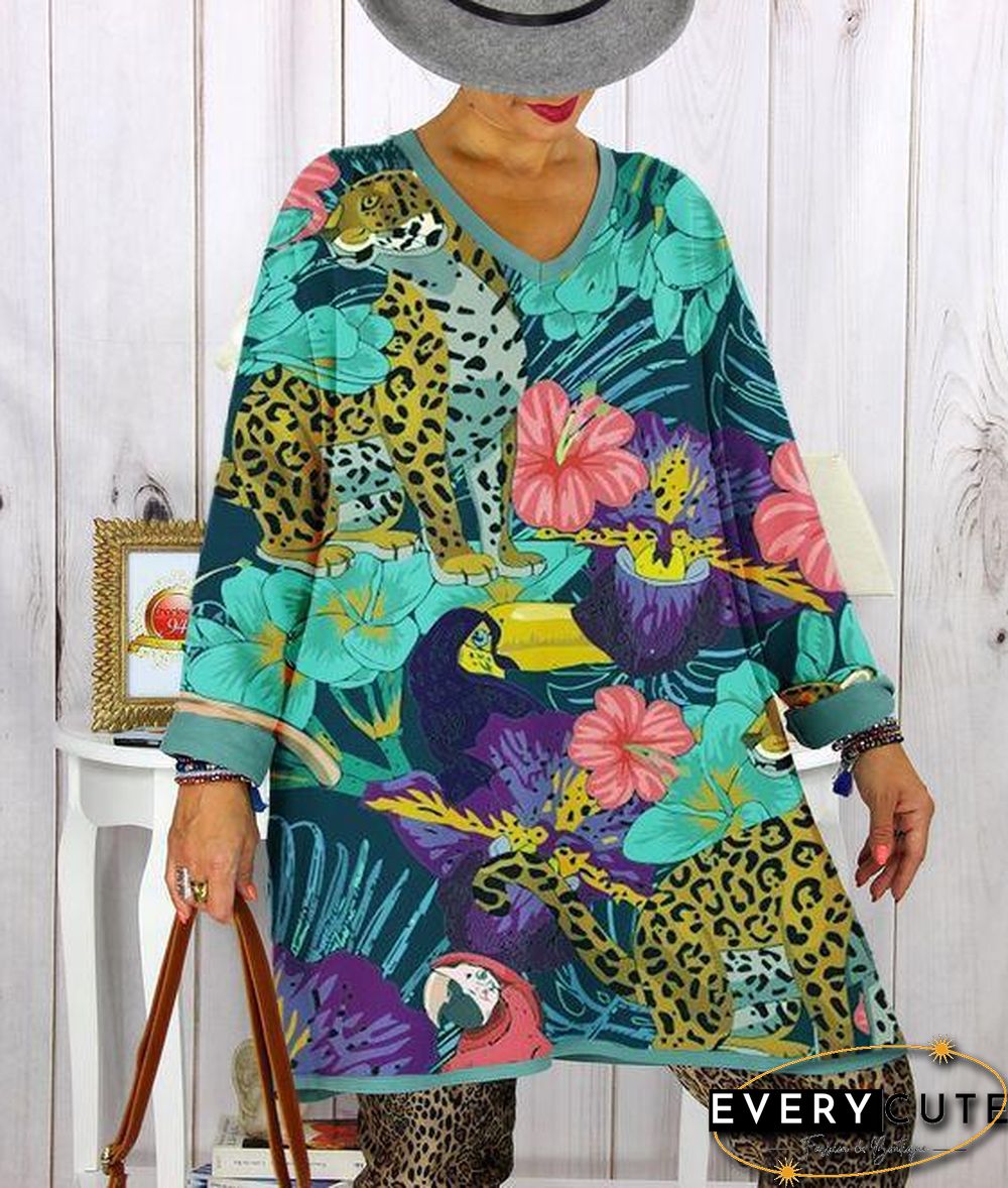 V-Necked Print Women Loose Top