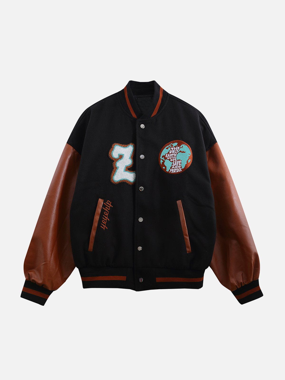 Patchwork Flocked Letter Varsity Jacket