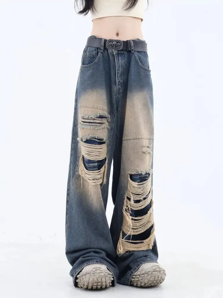 Brownm Dark Wash Distressed Jeans
