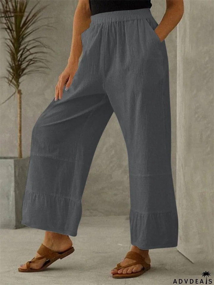 Women's Elastic Mid Waist Loose Cotton Linen Pants