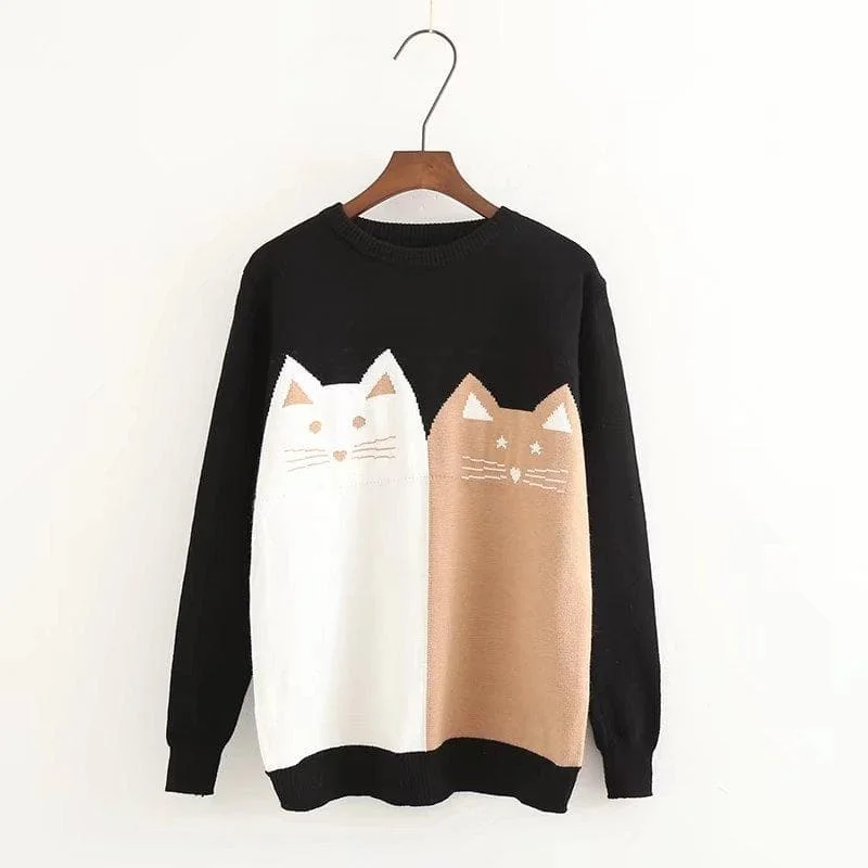 Apricot/Black/Light Brown Lovely Kitty Knitting Sweater SP1711428
