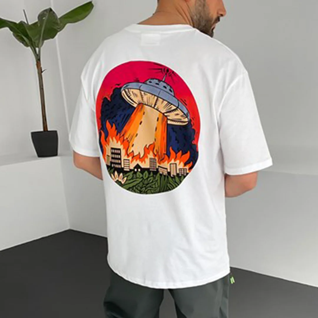 Men's Oversized Ufo Print T-shirt