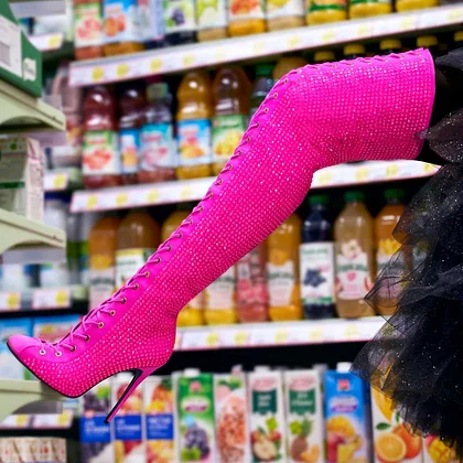 Women's Y2K Hot Pink Stiletto Heel Thigh-High Stretch Boots