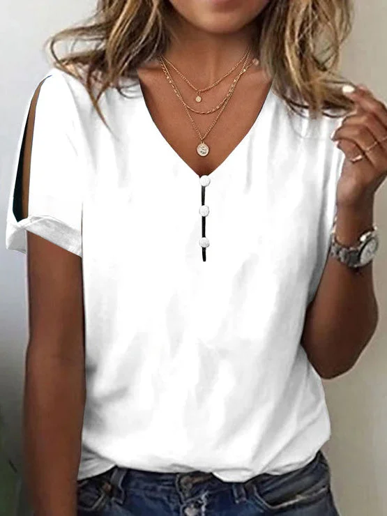 Women's Solid Color Short Sleeve V-neck Top