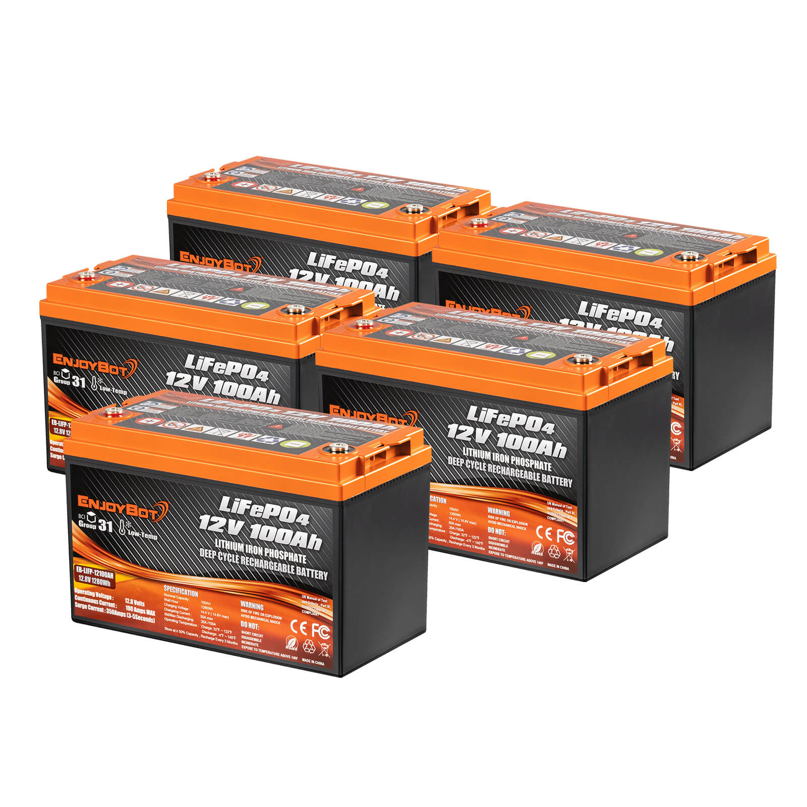 60V 100Ah Enjoybot LiFePO4 Lithium Golf Cart Battery Set - 5 Batteries