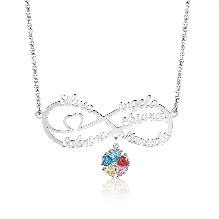 Personalized Infinity Necklace With 5 Birthstones Engraved Names Necklace Gift For Women