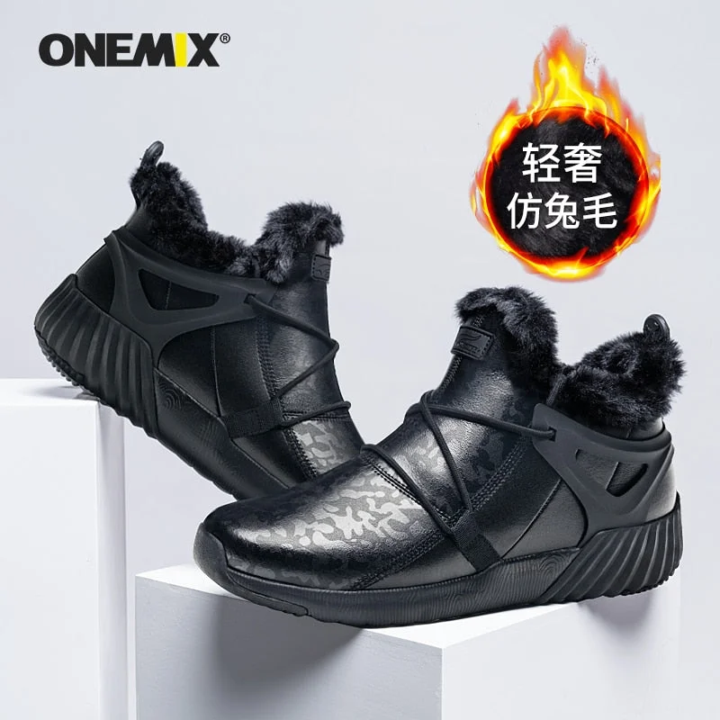 ONEMIX Anti season clearance Men Boots Casual Winter Sneakers Leather Vintage Comfortable Plush Snow Ankle Boots Walking Shoes