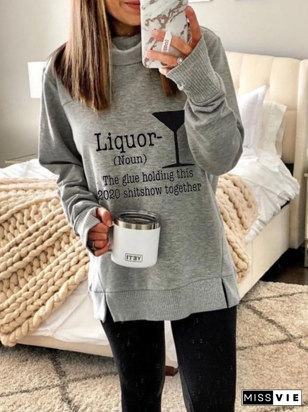 Gray Letter Casual Sweatshirts