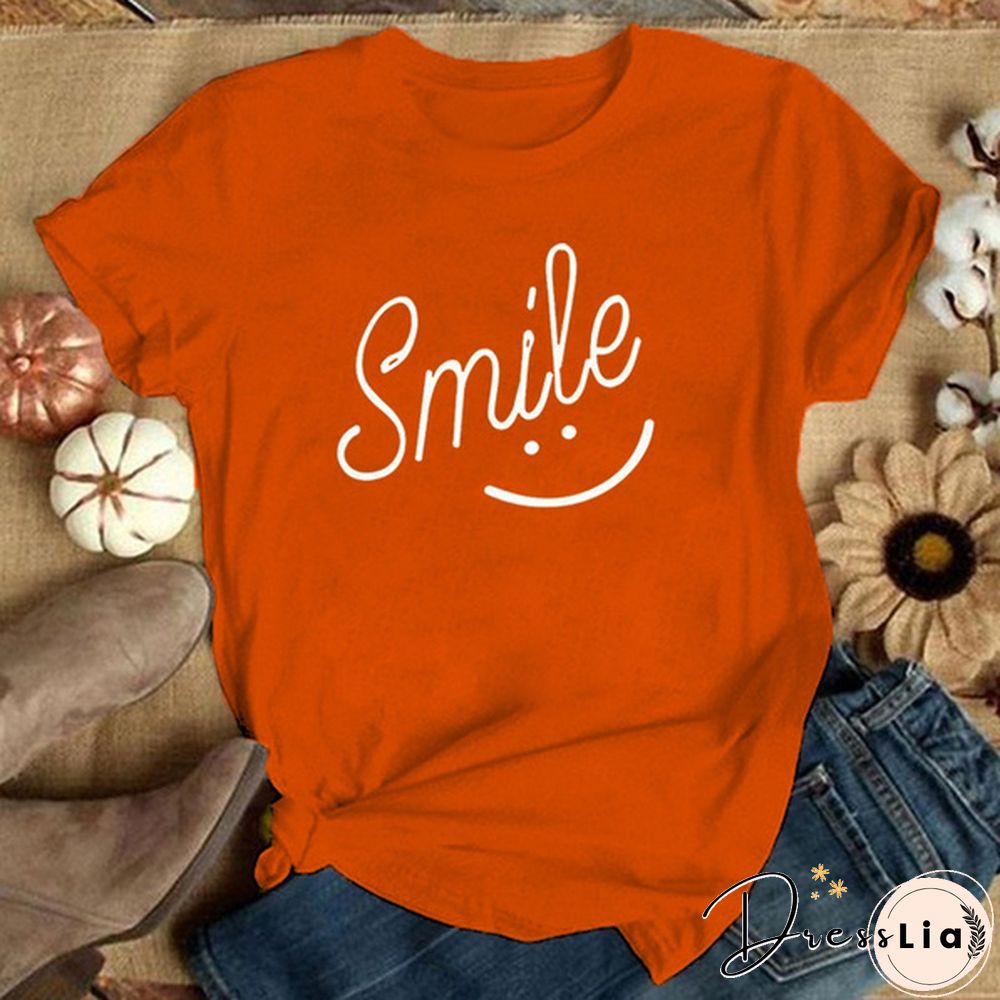Smile Print Women T Shirt Short Sleeve O Neck Loose Women Tshirt Ladies Tee Shirt Tops