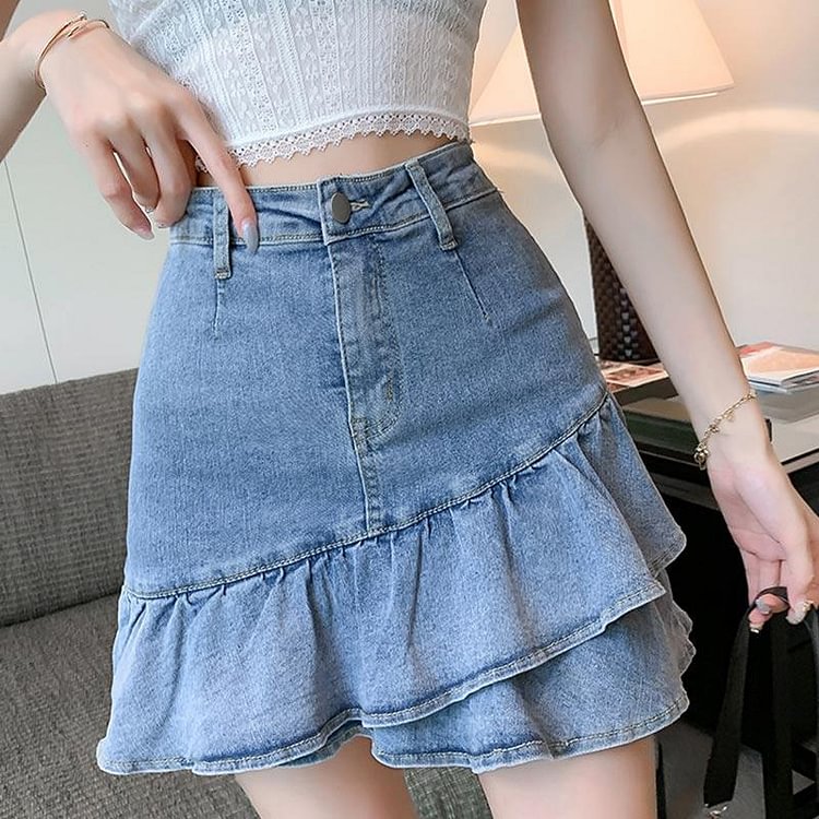 A-Line Slim Denim Skirt  - Modakawa